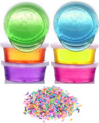 Barrel-O Slime Stretchy Crystal Clear Set of 6 with Sprinklers Multicolor Putty Toy