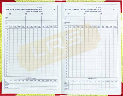 LRS Teacher Attendance Register with Time and Signature In and Out 100 Pages - Pack of 1 - 32*20 cm 3-Part Teacher Attendance Register
