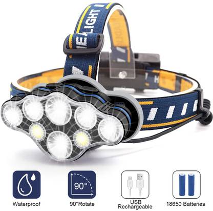 ECOSKY Headlamp 8 Modes 8 LED Rechargeable with White Red Light,Metal Alloy Body 6 hrs Torch Emergency Light