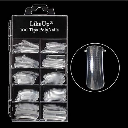 LikeUp New Pack 100Pcs Poly Dual Forms Nail Gel Quick Building Mold Tips Nail Extension Transparent