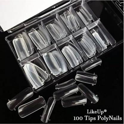LikeUp 100pcs/box Transparent Poly Nails Full Coverage 10 Sizes Nail Extension Transparent