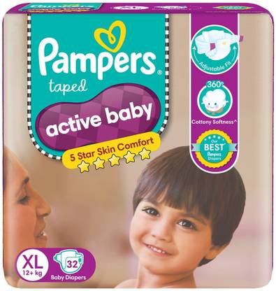 Pampers Active Baby Taped Diapers, Extra Large size diapers, (XL) 32 count - XL
