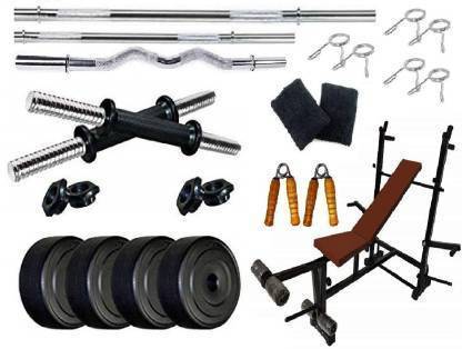 SPANCO 86 kg Total home gym 86kg ,weight plates 8 in 1 bench & Acessories home gym combo Home Gym Combo