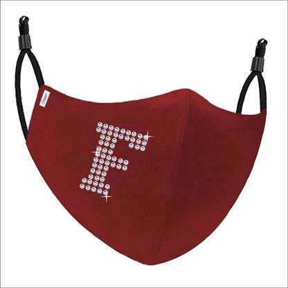 eweft Fancy Cotton Mask Alphabet F , Color Maroon 2 layar , 1 pcs FL-BA-119 Cloth Mask