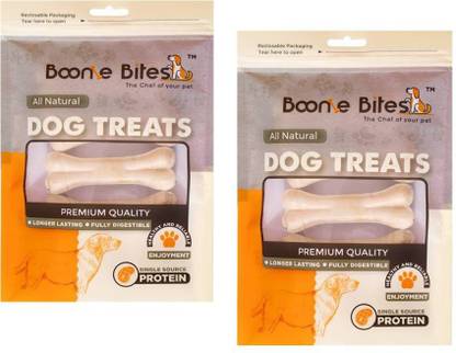 Boonie Bites 4 Inch 2 Pcs White Digestible Calcium Treat Pressed Bone With Rawhide For Dogs Mutton Dog Chew