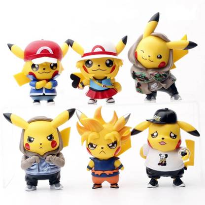 kawaii kart Cosplay Pikachu Action Figures Merchandise for Anime Lovers Set of 6
