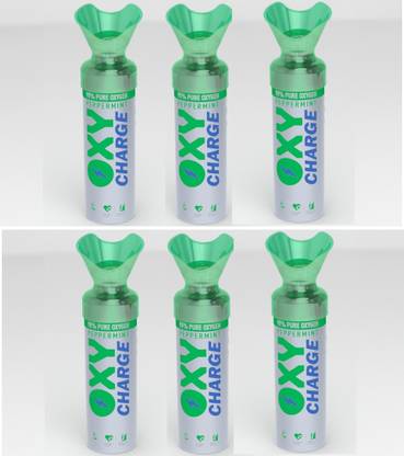 Oxycharge All-Natural Oxygen For Health, Wellness - Peppermint - With Mask - Pack Of 6 Portable Oxygen Can