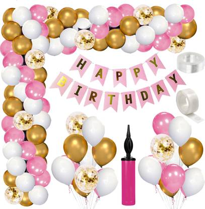 ZYOZI Solid Pink Balloon Arch Garland Kit,79 pcs Pieces White Pink Gold Mettalic Balloons Balloon