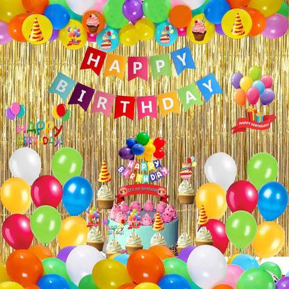Prihit Birthday Decorations Kit Multicolor - Kids Birthday Decoration / Pack Of 60