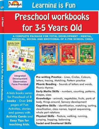 LEARNING IS FUN
Pre School Workbooks for 3-5 Years Old - Ages 3+, Preschool to Kindergarten, Early Reading, Counting, Matching, Vocabulary, Physical, Social, Emotional Development and more