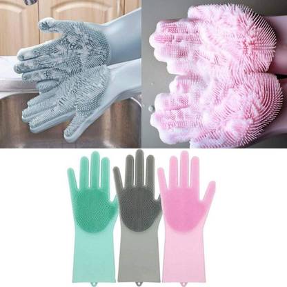 DN BROTHERS Silicone Dishwashing Reusable Cleaning Scrubber Gloves239 Wet and Dry Disposable Glove