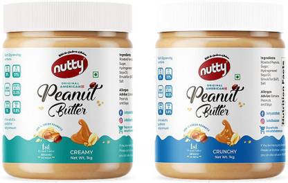 Nutty Peanut Butter Combo, Crunchy + Creamy, Made from Roasted Peanuts, (340g each)