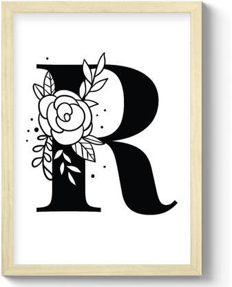 GS Decor Vintage Monogram Letter 'R' Floral Wall Art For Living Room | Wall Decor Digital Reprint 12 inch x 9 inch Painting