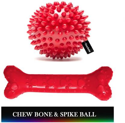 Quickato Rubber Chew Combo (Spike Ball Toy + Scented Paw Rubber Bone Toy Rubber Chew Toy, Rubber Toy, Training Aid For Dog & Cat