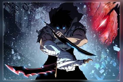 Solo Leveling Sung Jin Woo Glowing Eyes Black Hair Anime Boys Matte Finish Poster Paper Print