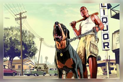 Grand Theft Auto V Dog Rottweiler Video Games Matte Finish Poster Paper Print