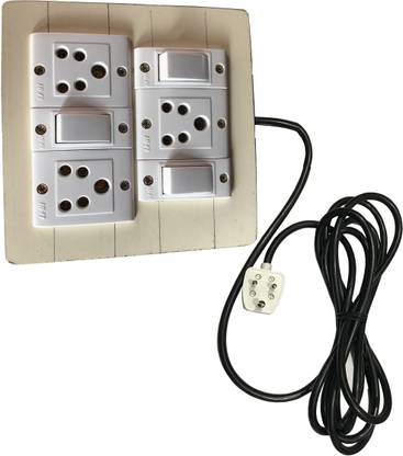 Engarc Electric Extension Wooden Frame (3Socket,3 Switch) 5A 3Meter Wire 3  Socket Extension Boards
