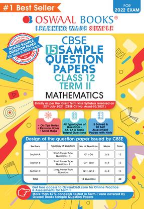 Oswaal Cbse Term 2 Sample Papers Class 12 Maths Book (for Board Exams 2022)