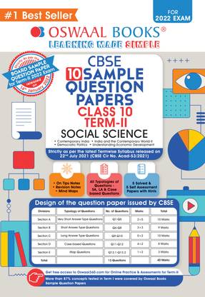 Oswaal Cbse Sample Question Paper for Term 2, Class 10 Social Science Book (for 2022 Exam)