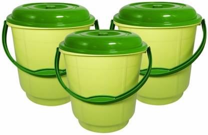 Wonder Plastic Bucket Set, 3 pc Bucket 16 L With Lid, Green 16 L Plastic Bucket