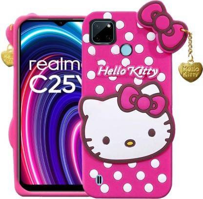 Riyaaz Back Cover for Realme C25Y Girls Back Cover Hello Kitty Silicone with Pendant Case