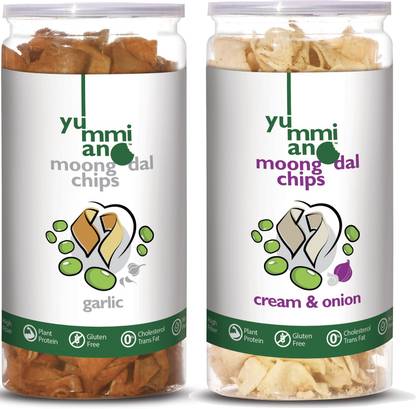Yummiano Moong Dal Chips Healthy Combo - Pack of 2 - 140g Each (Cream & Onion + Garlic) Chips