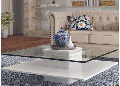 HEERA MOTI CORPORATION Sisvo Coffee table (Particle Board,Painted finish,White ) Glass Coffee Table