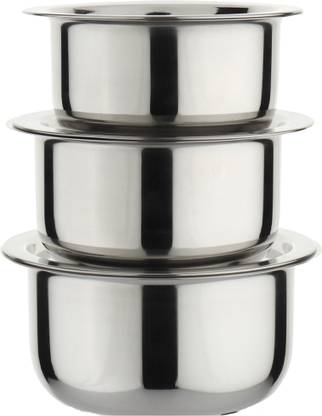 LIMETRO STEEL 3 Pieces Gas and Induction Compitable Cookware Set with Lid / Tope Set with Lid Induction Bottom Cookware Set