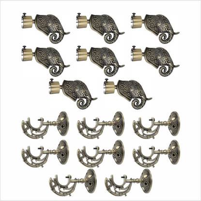 GLOXY Gold Rod Rail Bracket, Curtain Knobs, Curtain Hooks, Curtain Rods Metal