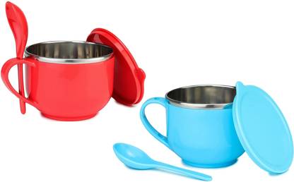 LAPREX Maggi Noodles & Soup Bowl with Spoon, Handle 600 ML Stainless Steel Bath Mug