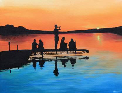 Saffron Imaginations Red sky at morning Beautiful Acrylic Painting Morning Scene Acrylic 18 inch x 10 inch Painting