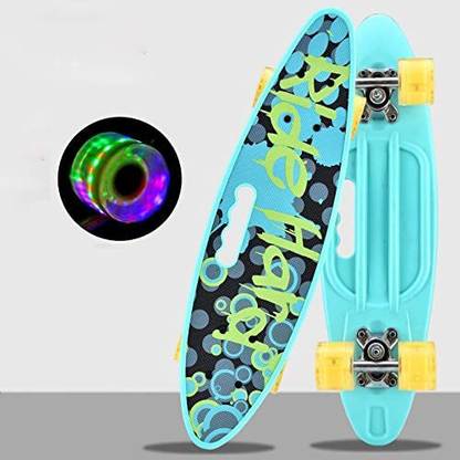 TRADE SHIPPER Sky Blue Color Skateboard with Colorful LED Light up Wheels for Beginners 6 inch x 24 inch Skateboard