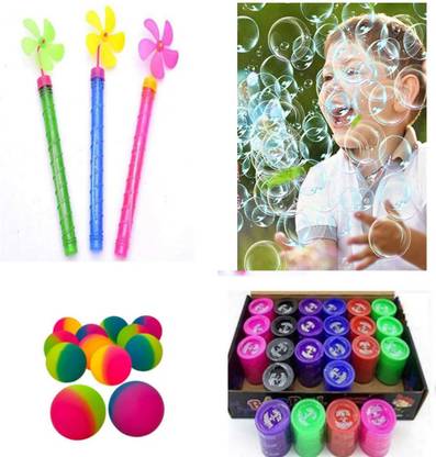 imtion 3 IN 1 ( 1 Bubble Game toy attached Air fan + 2 Slime jelly + 2 Jumping ball )