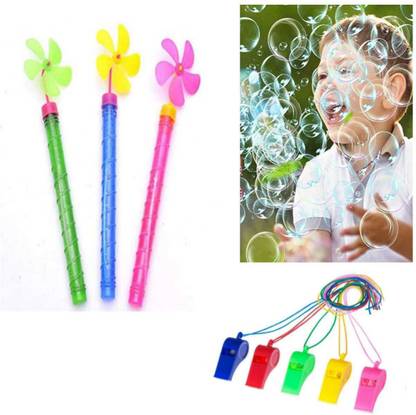imtion 2 IN 1 ( 1 Pcs Whistle seeti toys + 1 Pcs Bubble Game toy attached Air fan )