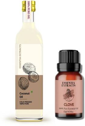 ESSENTIA EXTRACTS Combo of Clove Essential Oil & Coconut Oil, 100% Pure Pack of 2 (15ML + 100ML)