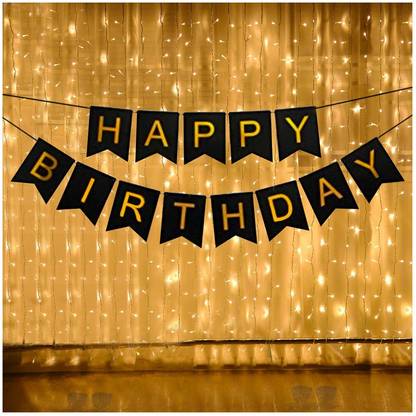 Prihit Black BD Decorations Kit, Happy BD Balloons, BD Ka Saman