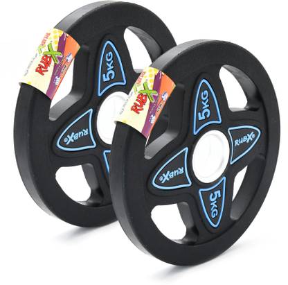 RUBX Rubber Coated Solid Weight Plate Leaf|50 MM Olympic Weight|5 Kg x 2pc = 10 kg Black Weight Plate