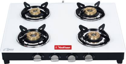Hindflame 4 Burner Marvel White Toughened Glass Manual Gas Stove