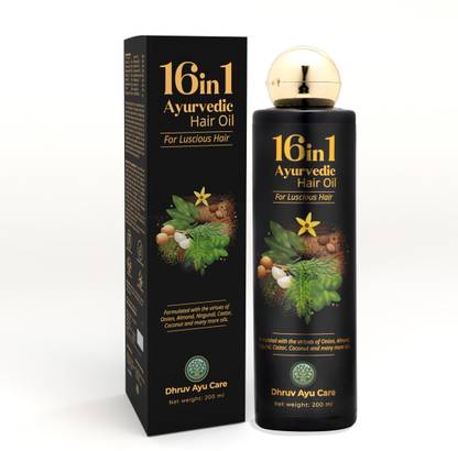Dhruv Ayu Care 16in1 Ayurvedic Hair oil (200ML) - With 16 Natural Herbs Extracts, Ayurvedic Nourishment for Hair & Scalp, Control Hair Fall, Improves Hair Texture Hair Oil