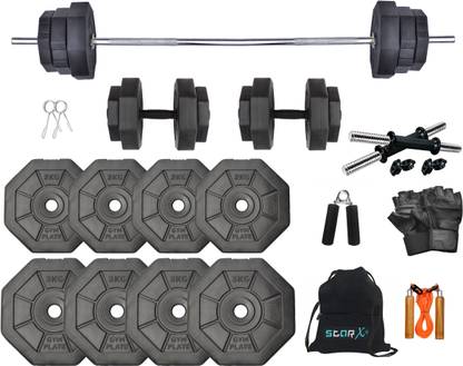 STARX 20 kg 20Kg Hexa Share PVC Weight with 5Ft Rod and Accessories Home Gym Combo
