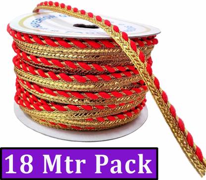 Mezin Red Big Bullet Dori Piping Lace For Bridal Saree, Blouse, Dress, embellishment, Outlining, craftworks (18 Mtr) Lace Reel