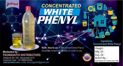 PMW White Phnyl Concentrate - 500Ml - Phenol - Concentrated - 1:20 Ratio - Scented Lilac Liquid Detergent