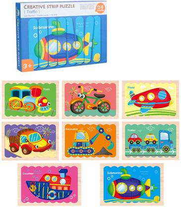 RVM Toys 8 in 1 Transport Stip Puzzles Ice Cream Stick Puzzle Sorting Toy for Toddlers