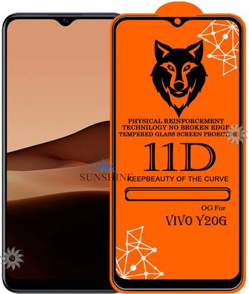 SUNSHINE Tempered Glass Guard for 11D Tempered Glass Screen Protector for Vivo-Y20G|With Easy Installation Kit Full Adhesive Glass
