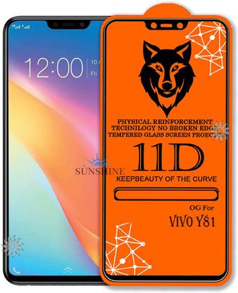 SUNSHINE Tempered Glass Guard for 11D Tempered Glass Screen Protector for Vivo-Y81|With Easy Installation Kit Full Adhesive Glass