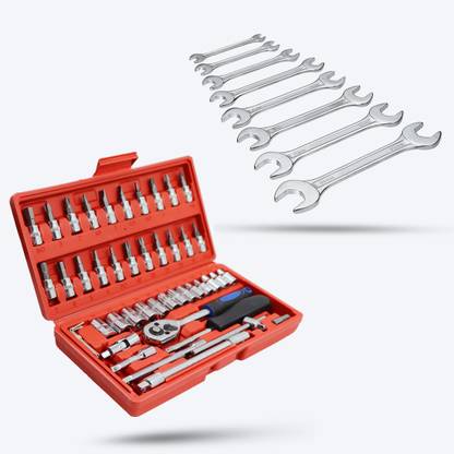 Hillgrove HGCM54M1 46Pcs 1/4"inch Socket Set with 8Pcs Wrench Set for Bike Repair Tool Kit Socket Set