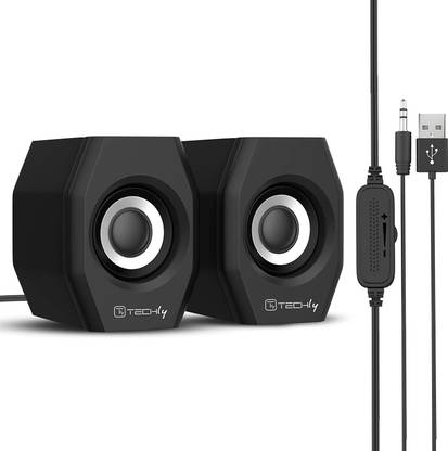Tly Techly 6 Watt 2.0 Channel USB Multimedia Speaker with Aux Connectivity, Hi-Fi Stereo Sound and in-Line Volume Controls for PC, Desktop, Laptop, Tablet, Music Player Speaker Mod