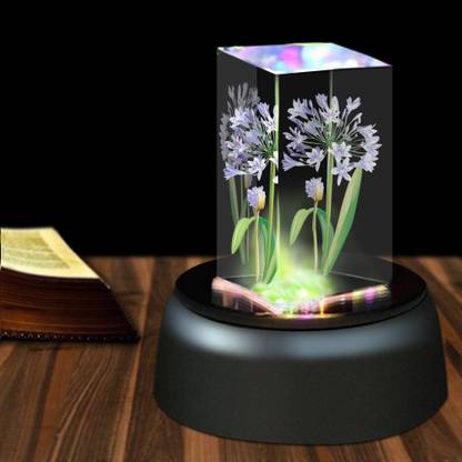 GOLA INTERNATIONAL 4 LED Luminous Crystal Round Display Base with Mirror Top Lighted Stand Art Base Table Lamp