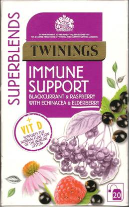 TWININGS IMMUNE SUPPORT BLACKCURRANT AND RASPBERRY WITH ECHINAEA AND ELDERBERRY Tea Bags Box