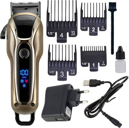 XCVF Kemei Professional Rechargeable Hair Clipper LED Display Motor Speed 2000RPM Fully Waterproof Trimmer 120 min  Runtime 4 Length Settings